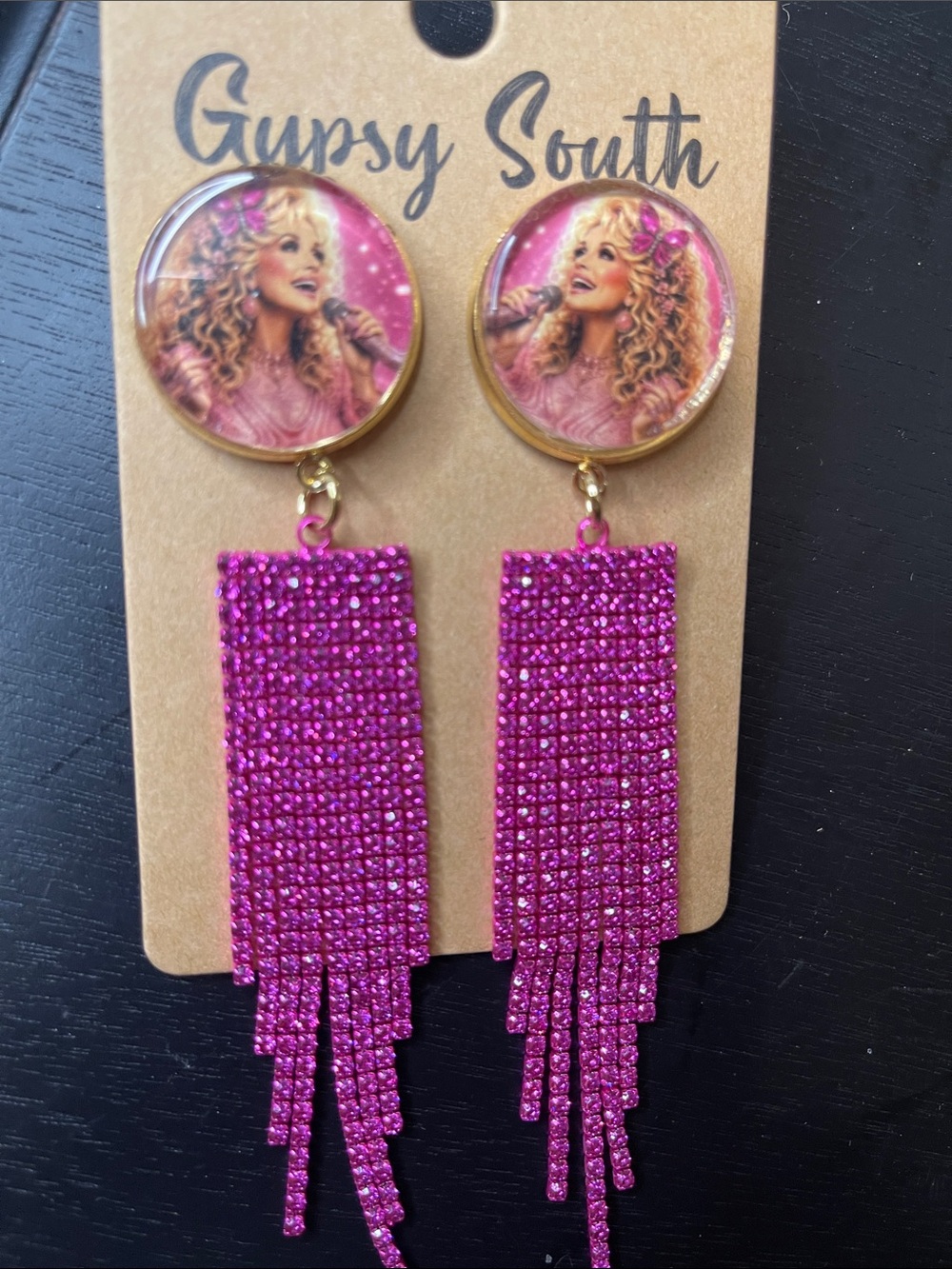 Dolly Pink Rhinestone Fringe Drop Earrings Gypsy South